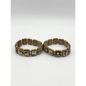 African Style Wood Stretch Elastic Wrist Story MerNe Bracelets 2 Duplicates